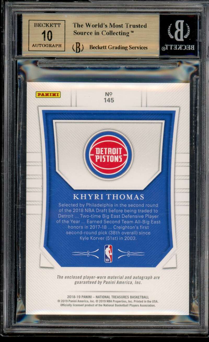 Khyri Thomas Rookie 2018-19 National Treasures Autograph (pop 2) #145 BGS 9.5 Image 2