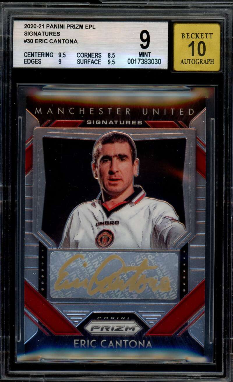 Eric Cantona Card 2020-21 Panini Prizm EPL Signatures (pop 3) #30 BGS 9.5 Image 1