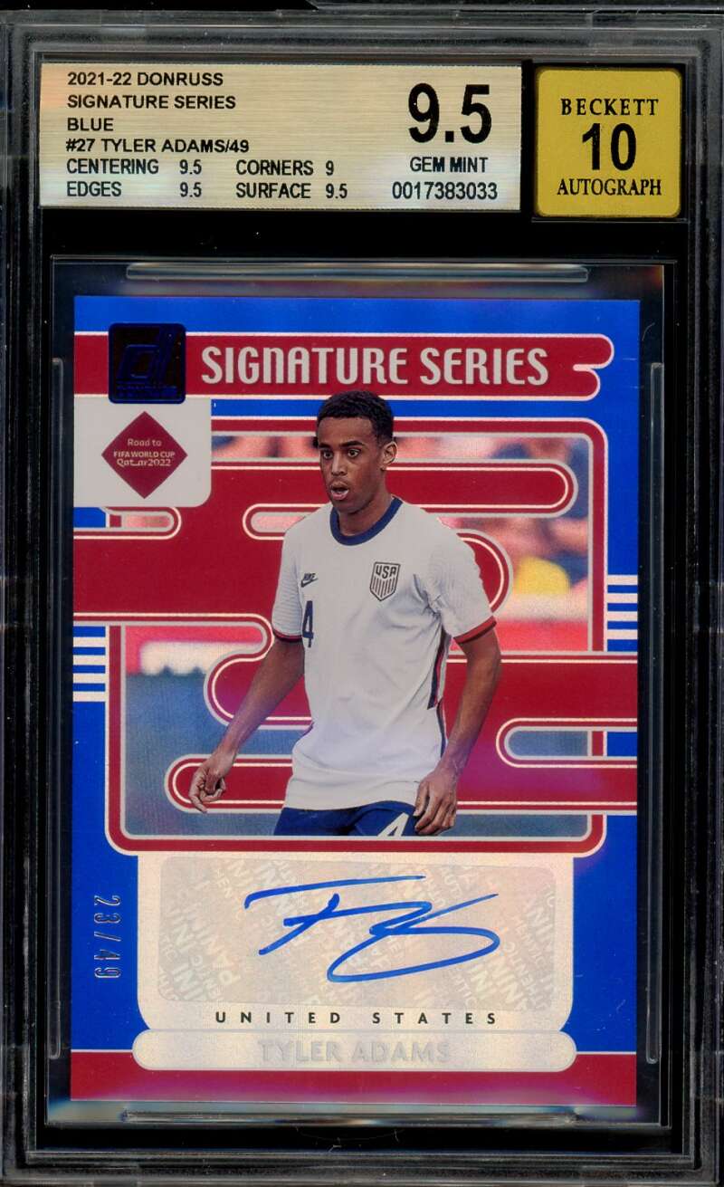 Tyler Adams 2021-22 Donruss Signature Series Blue (pop 1) (23/49) #27 BGS 9.5 Image 1