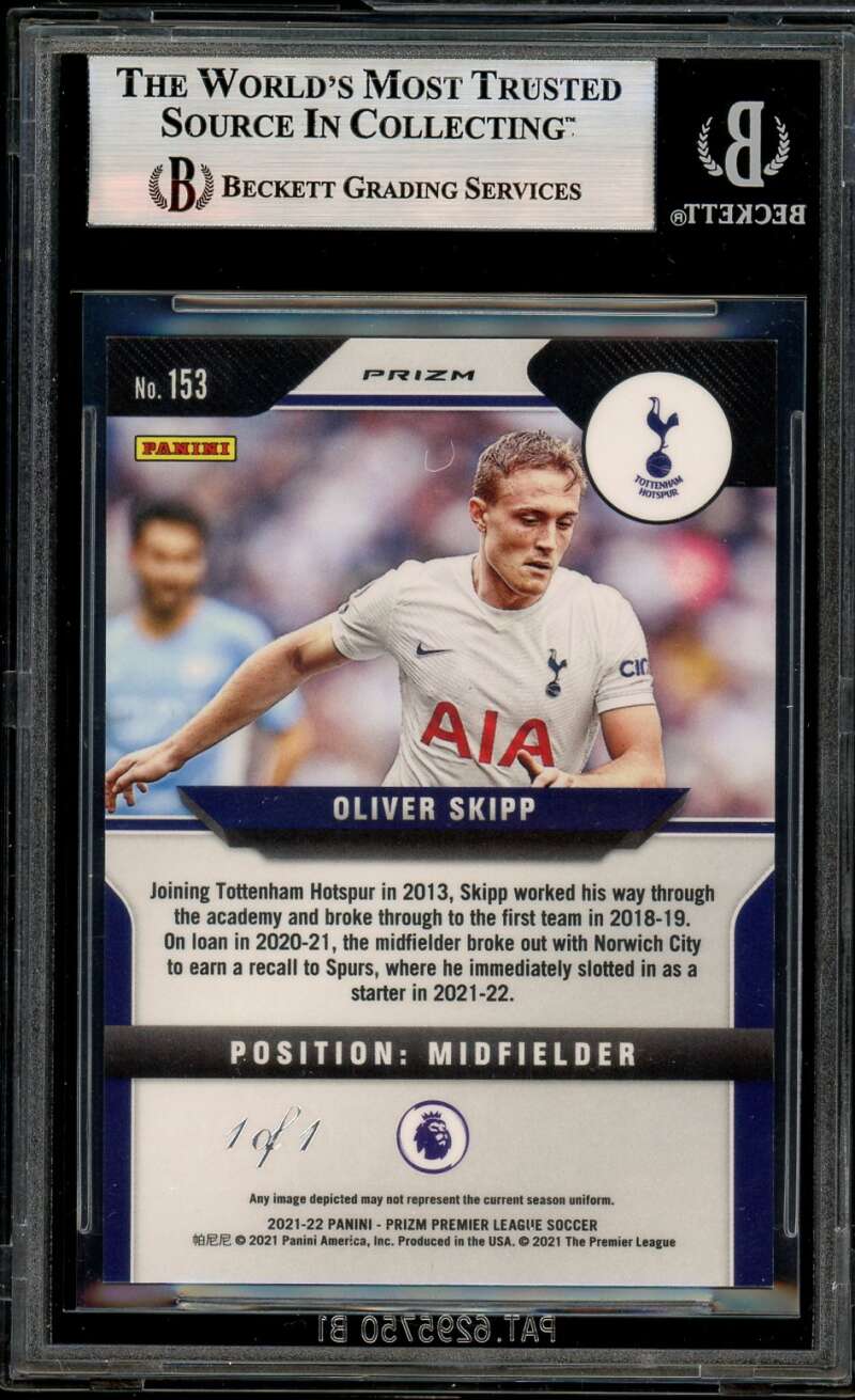 Oliver Skipp Card Panini Prizm EPL Prizms Black Gold (1 of 1) #153 BGS 9 Image 2