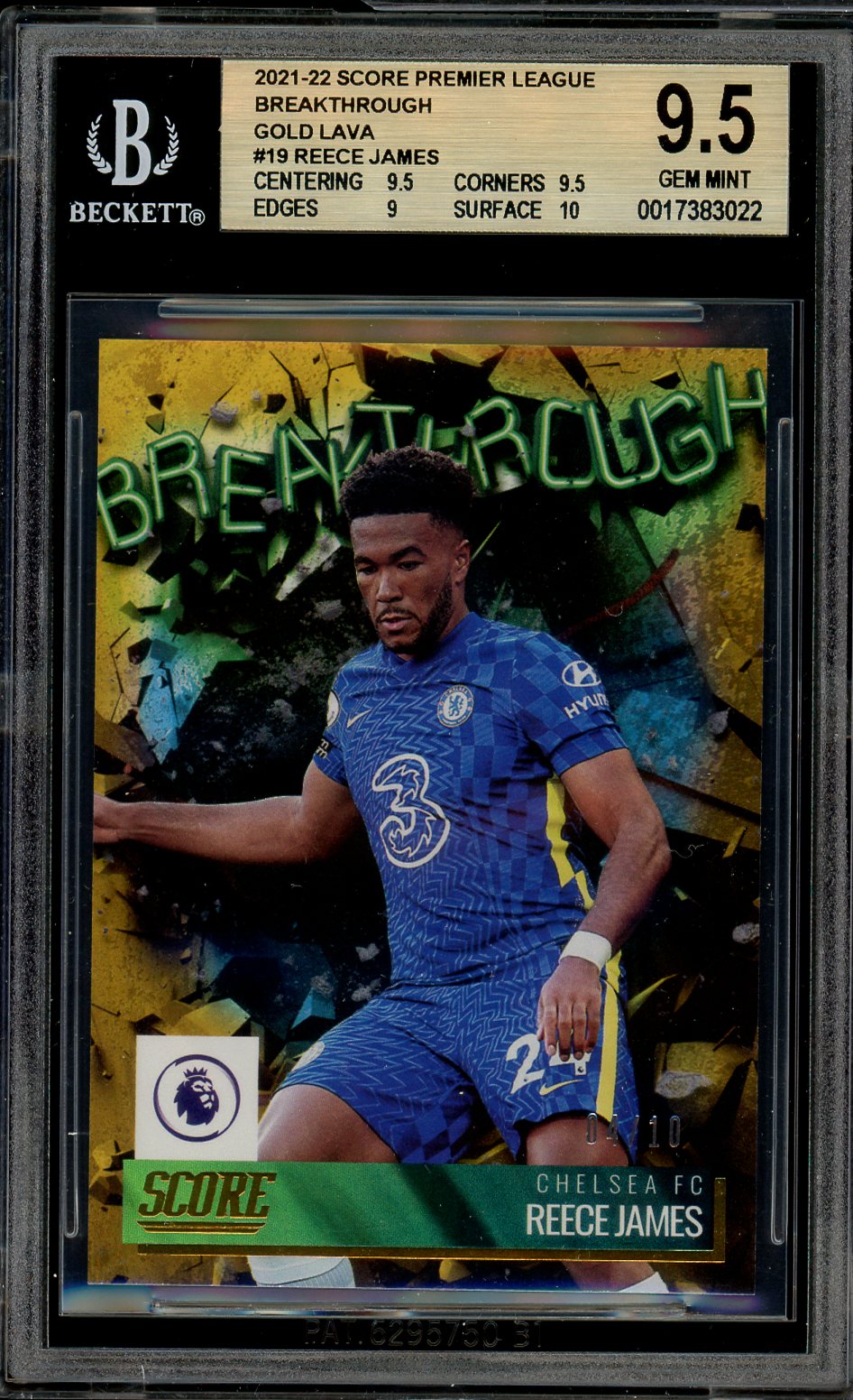 Reece James Card 2021-22 Score Premier League Gold Lava (4 of 10) #19 BGS 9.5 Image 1