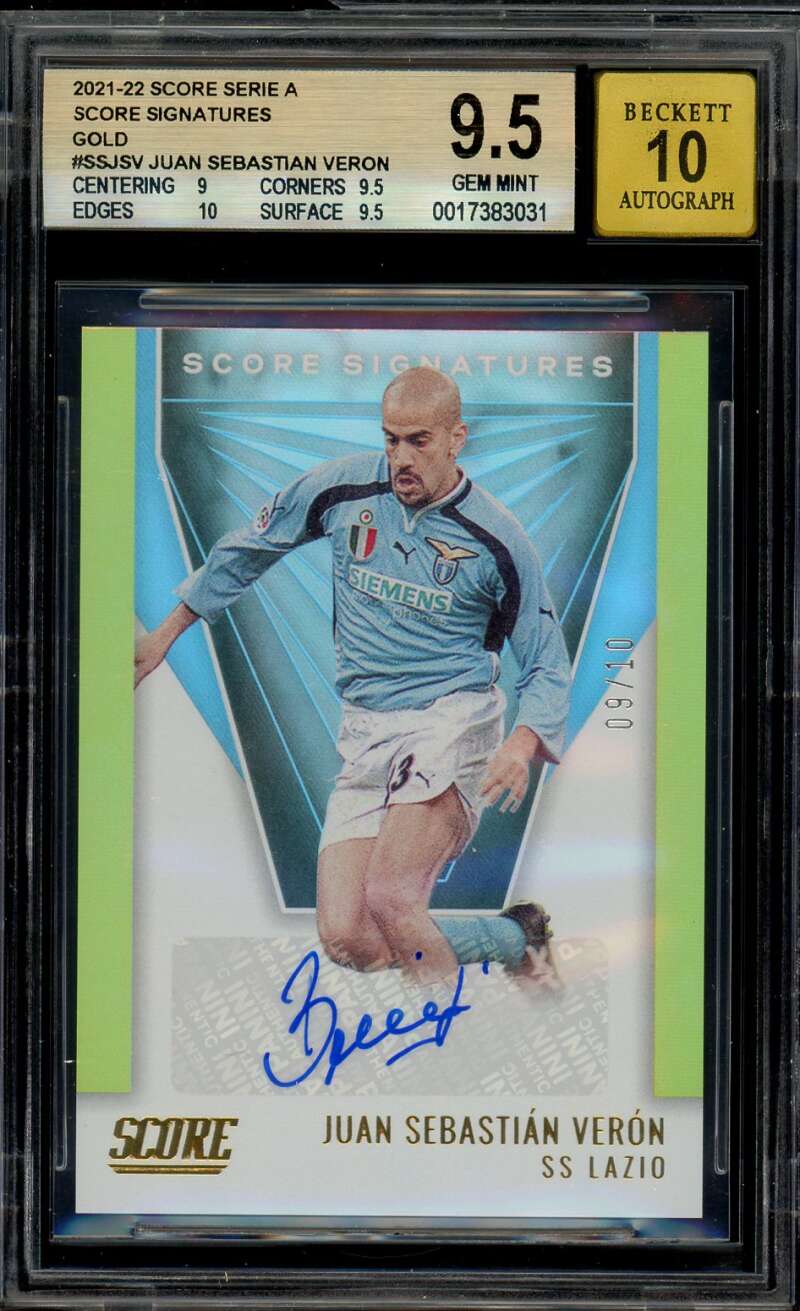 Juan Sebastian Veron Card 2021-22 Score Signatures Gold (9 of 10) #ssjsv BGS 9.5 Image 1