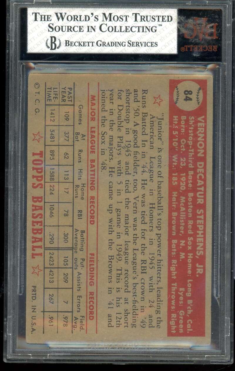 Vern Stephens Card 1952 Topps #84 BGS BVG 2 Image 2