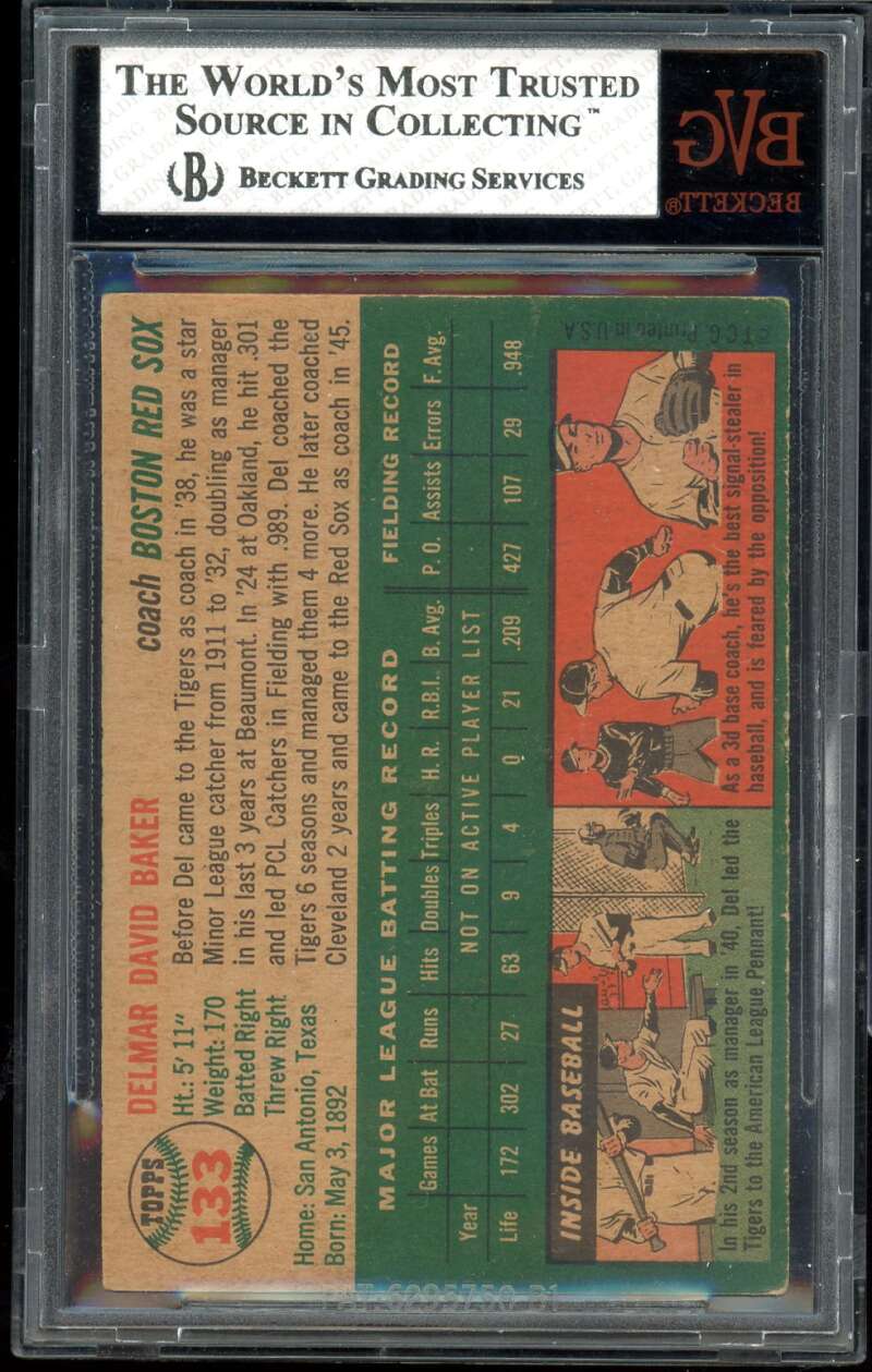 Del Baker Card 1954 Topps #133 BGS BVG 4.5 Image 2