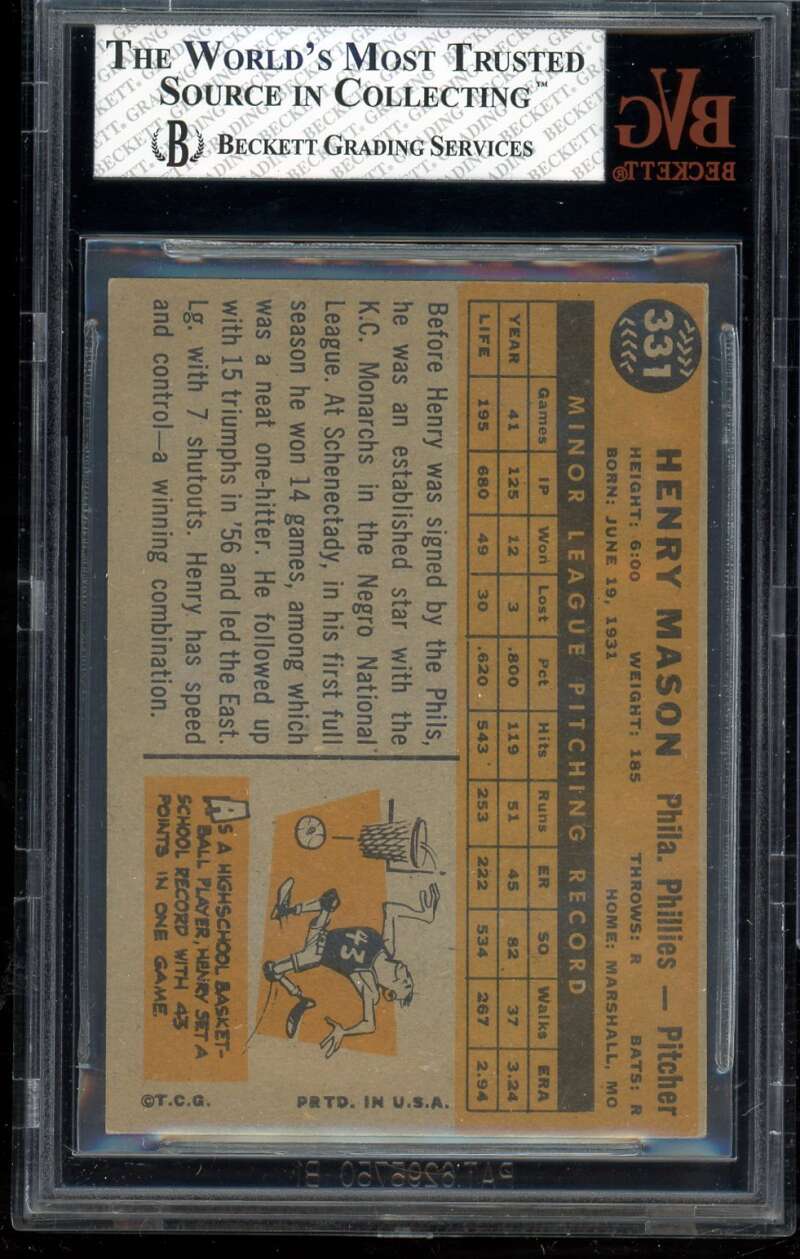 Henry Mason Card 1960 Topps #331 BGS BVG 6 Image 2