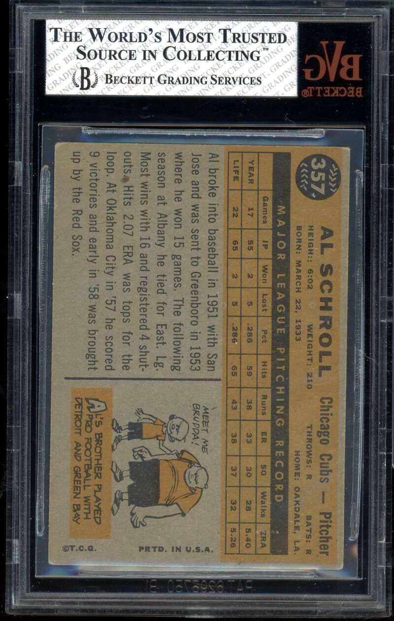 Al Schroll Card 1960 Topps #357 BGS BVG 4.5 Image 2