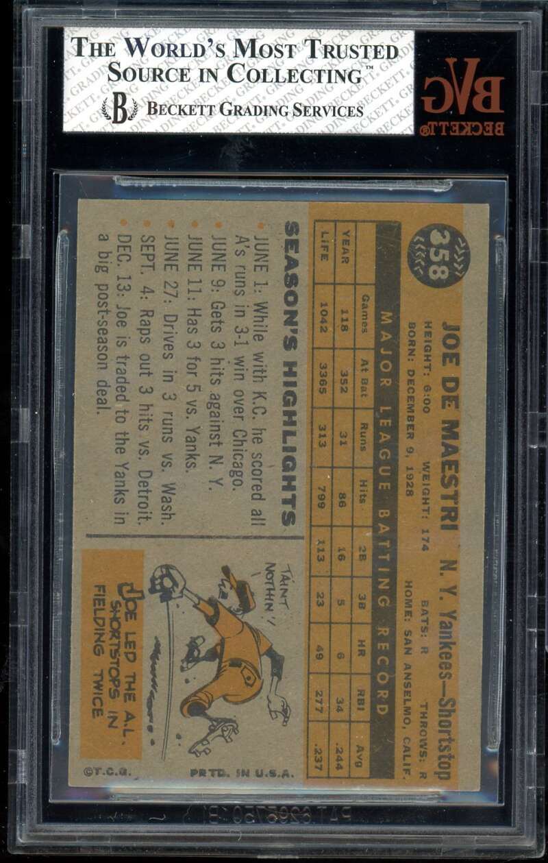 Joe DeMaestri Card 1960 Topps #358 BGS BVG 5.5 Image 2