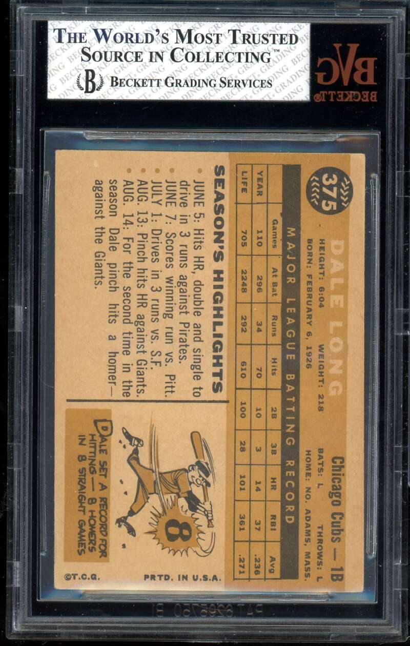 Dale Long Card 1960 Topps White Back #375A BGS BVG 5 Image 2