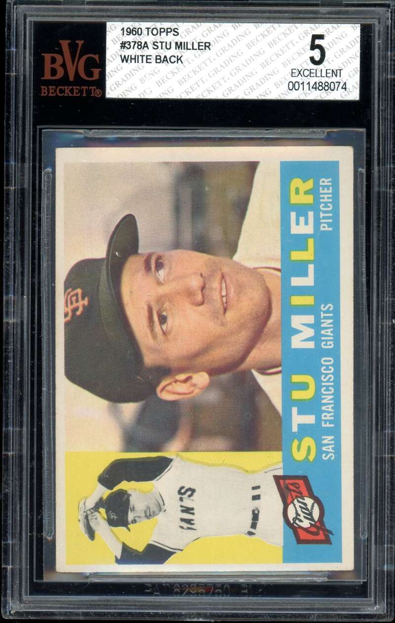 Stu Miller Card 1960 Topps White Back #378A BGS BVG 5 Image 1