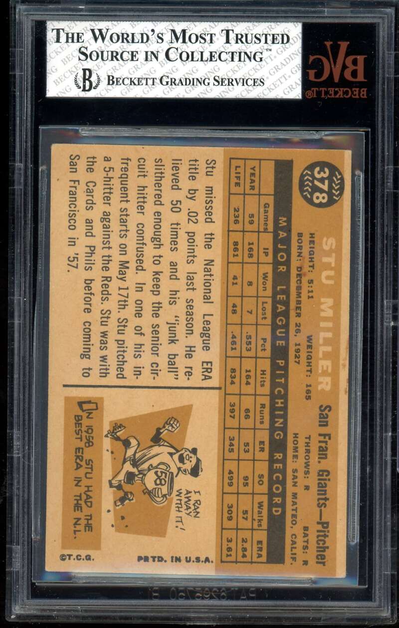 Stu Miller Card 1960 Topps White Back #378A BGS BVG 5 Image 2