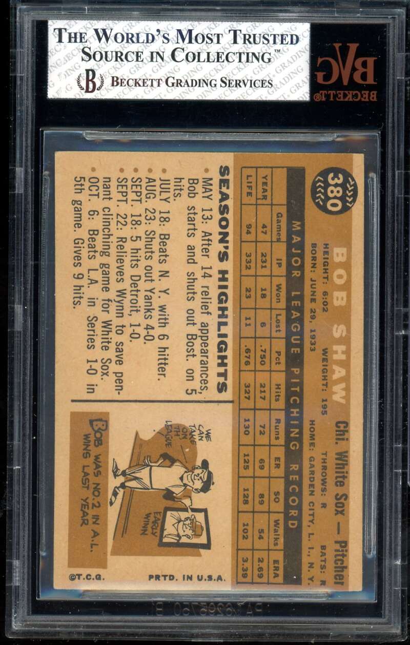 Bob Shaw Card 1960 Topps White Back #380A BGS BVG 4 Image 2
