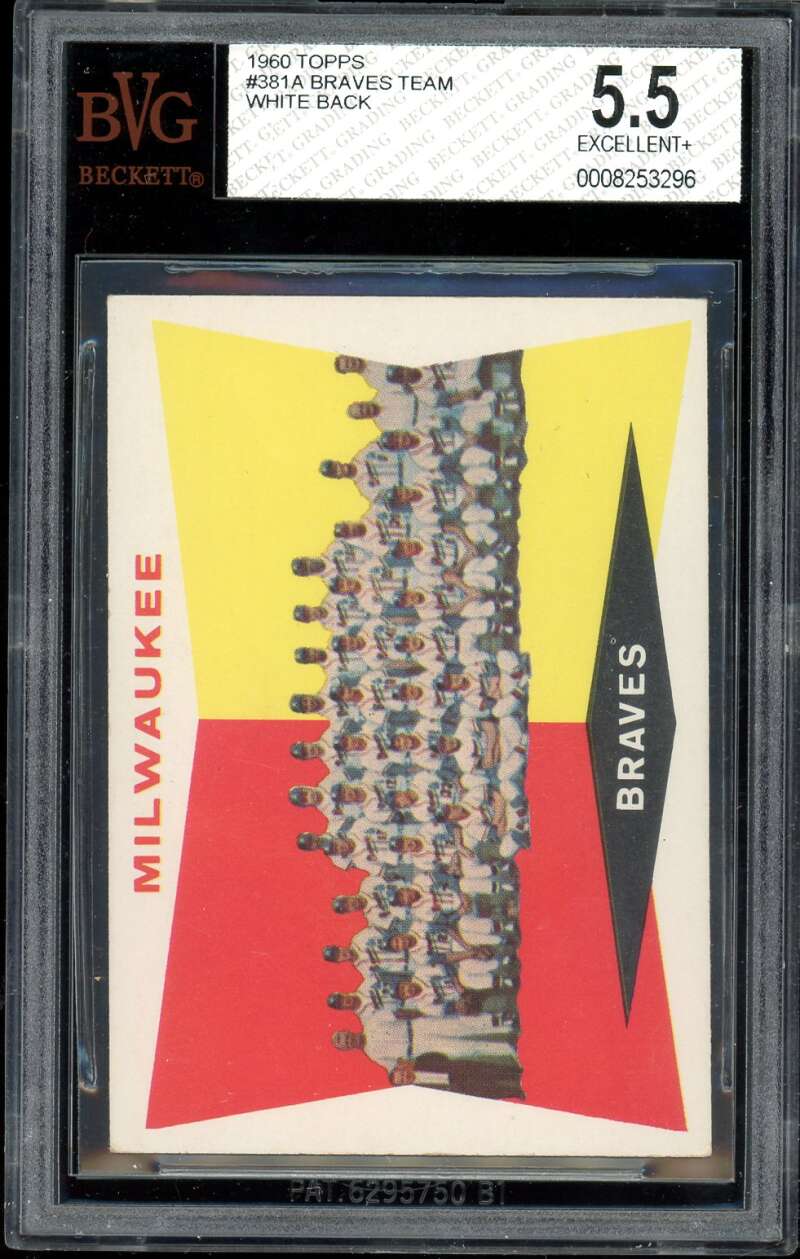 Milwaukee Braves Team Card 1960 Topps White Back #381A BGS BVG 5.5 Image 1