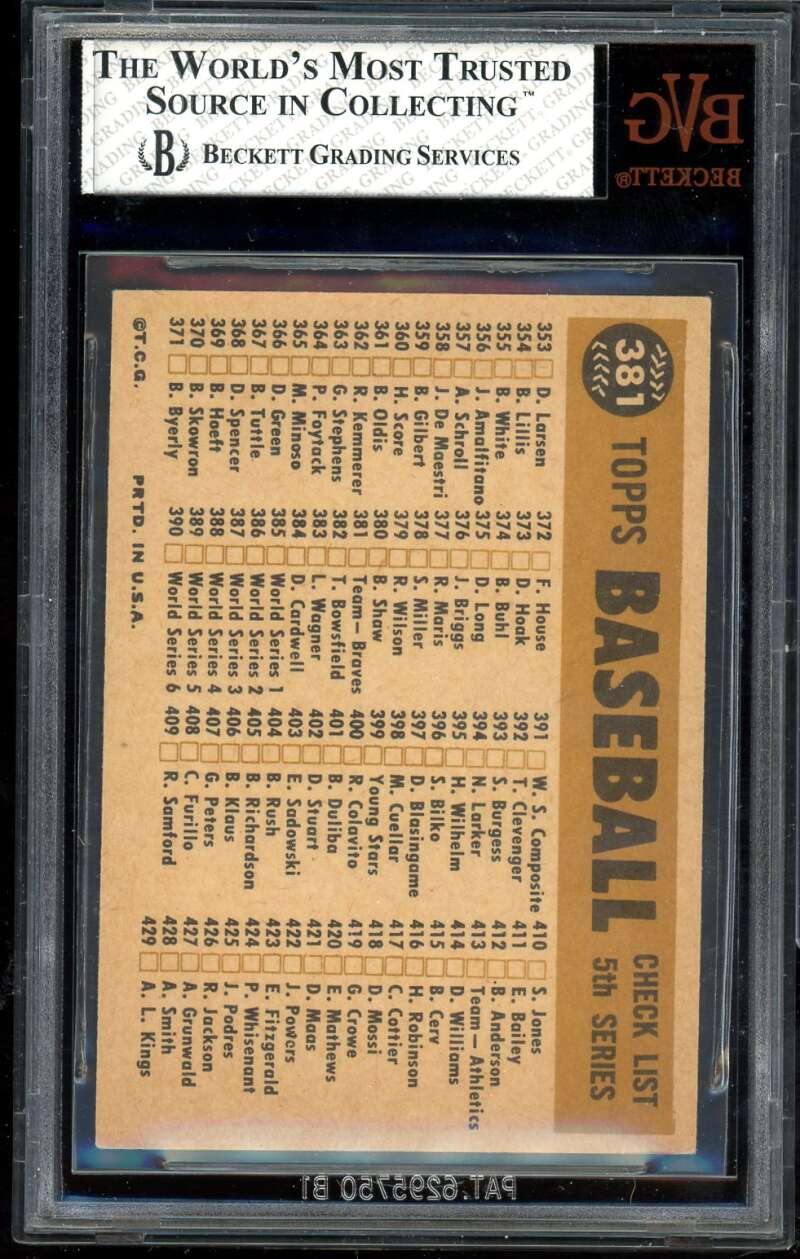 Milwaukee Braves Team Card 1960 Topps White Back #381A BGS BVG 5.5 Image 2