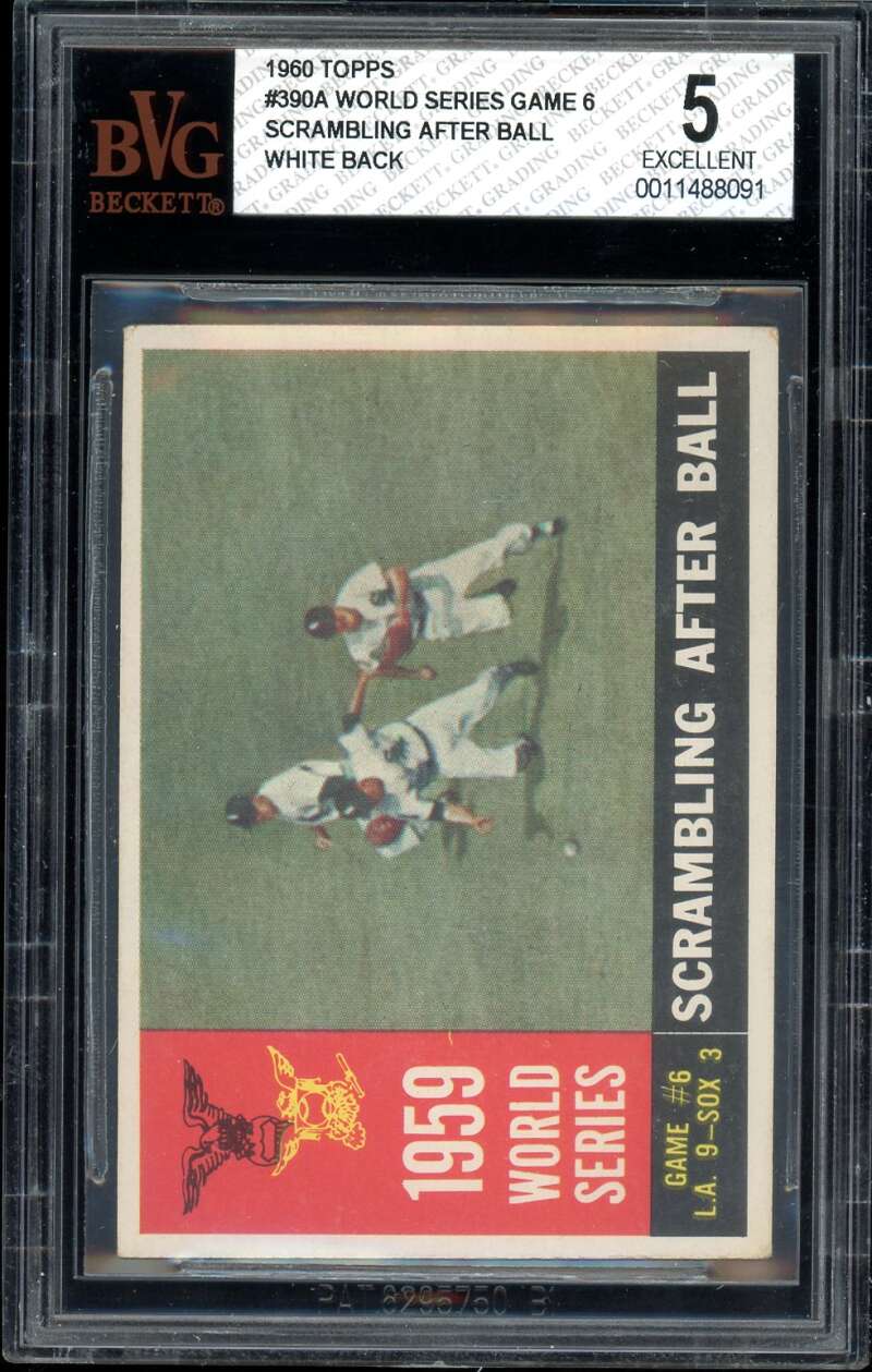 World Series Game 6/Scrambling After Ball 1960 Topps White back #390 BGS BVG 6 Image 1