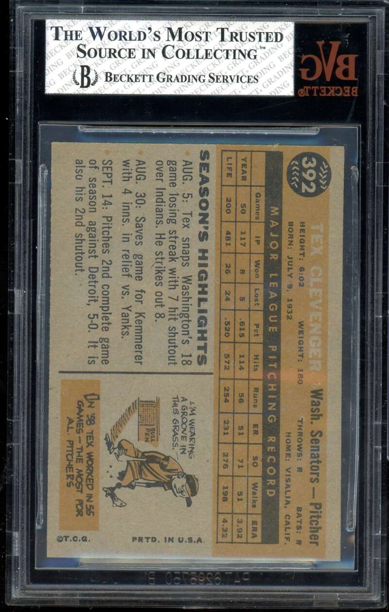 Tex Clevenger Card 1960 Topps #392 BGS BVG 4.5 Image 2
