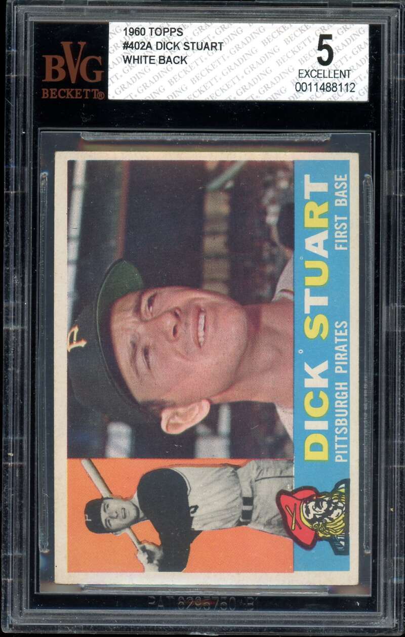 Dick Stewart Card 1960 Topps White Back #402A BGS BVG 5 Image 1