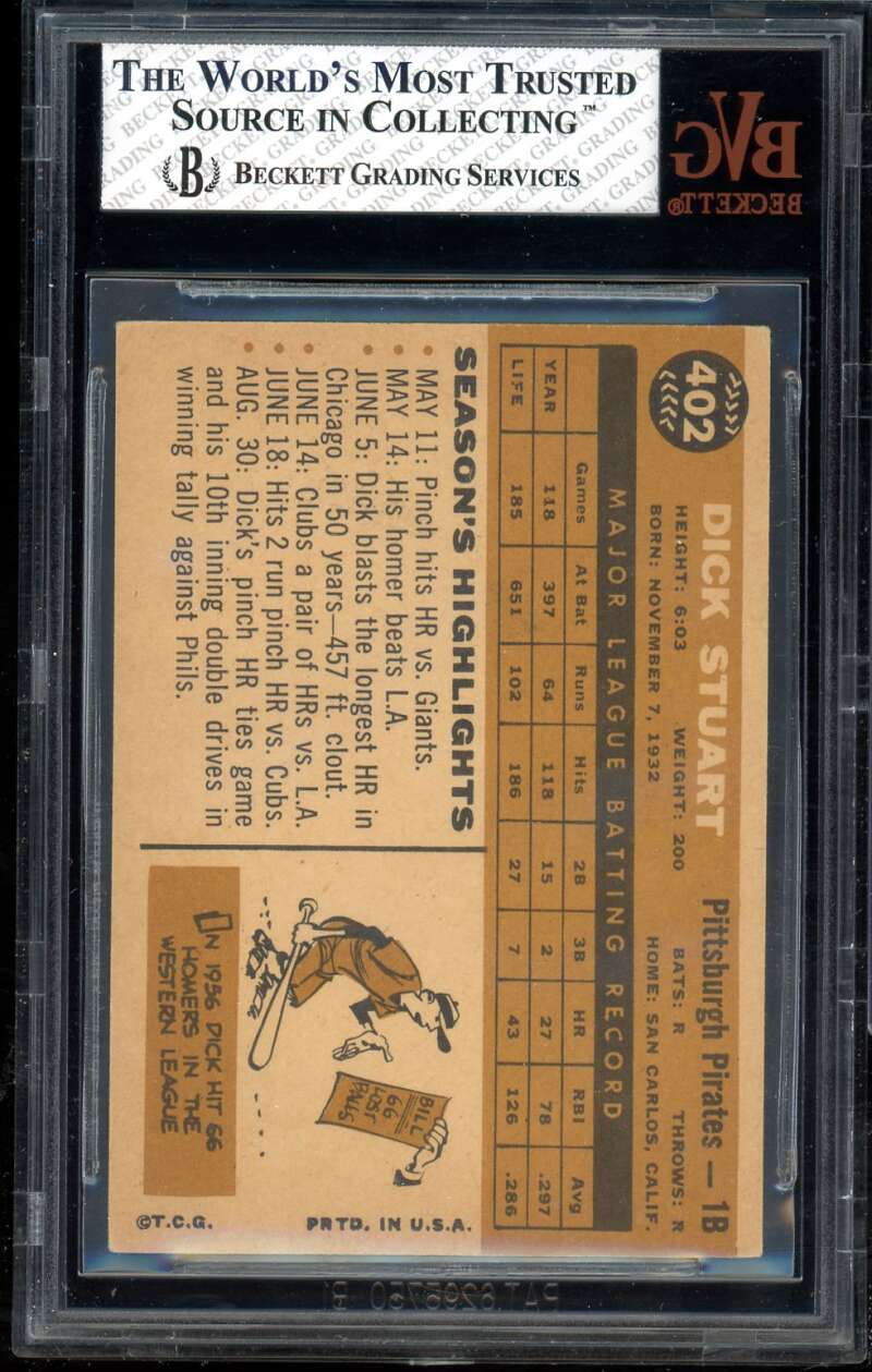 Dick Stewart Card 1960 Topps White Back #402A BGS BVG 5 Image 2
