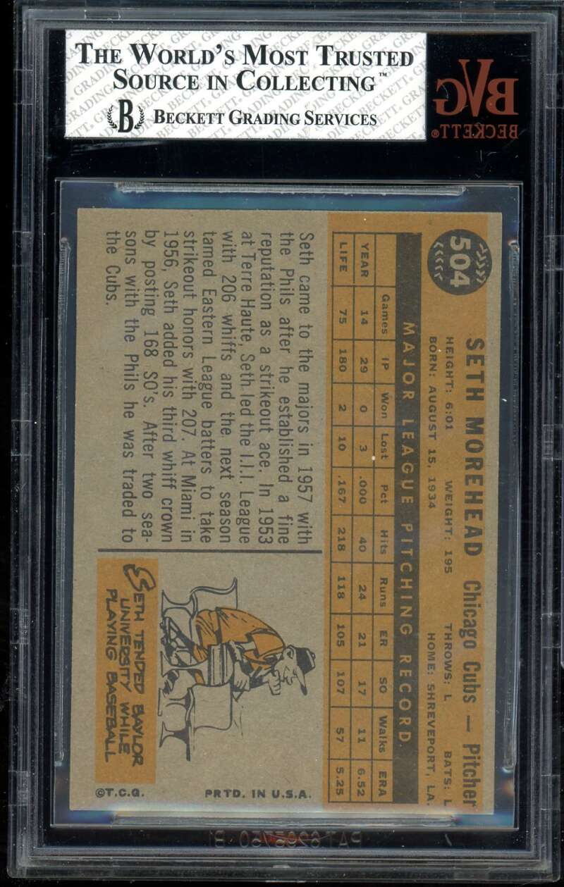 Seth Morehead Card 1960 Topps #504 BGS BVG 3.5 Image 2