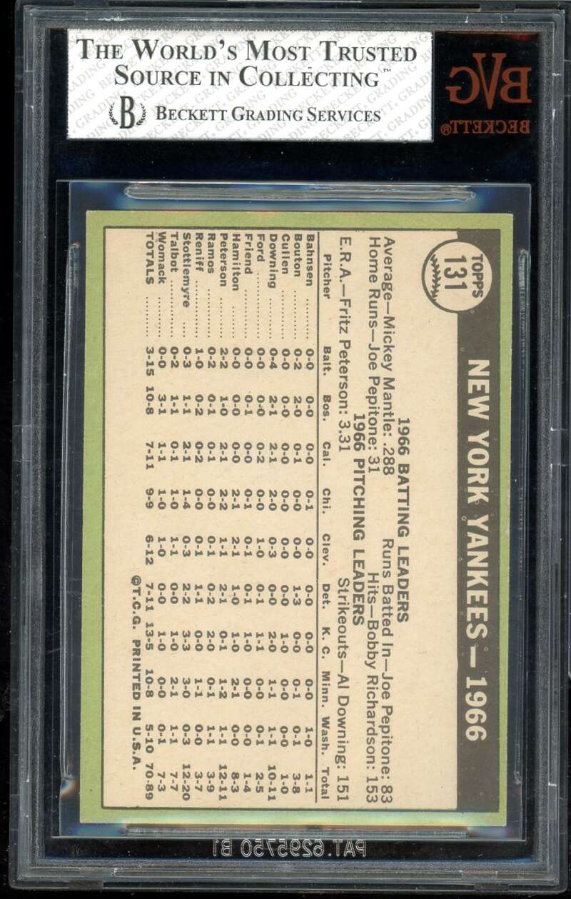 New York Yankees Team Card Card 1967 Topps #131 BGS BVG 7.5 Image 2