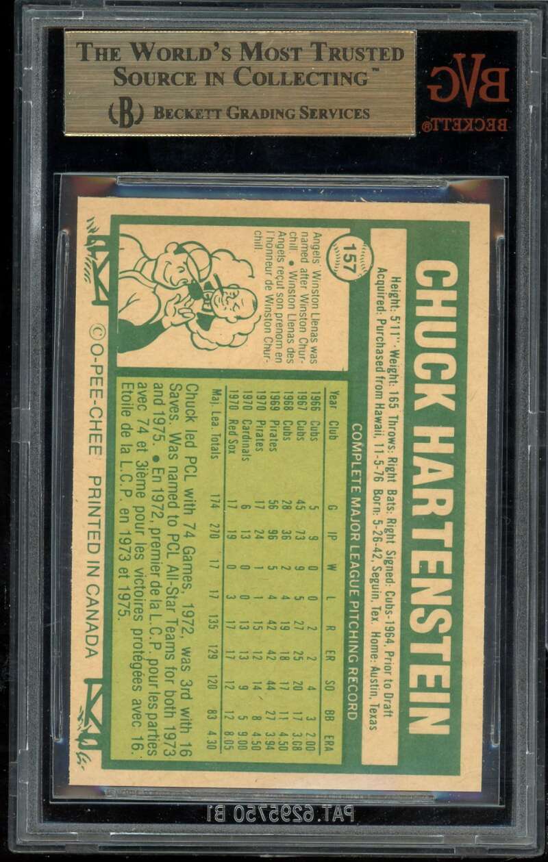 Chuck Hartenstein Card 1977-78 O-Pee-Chee (pop 1) #157 BGS BVG 9.5 Image 2
