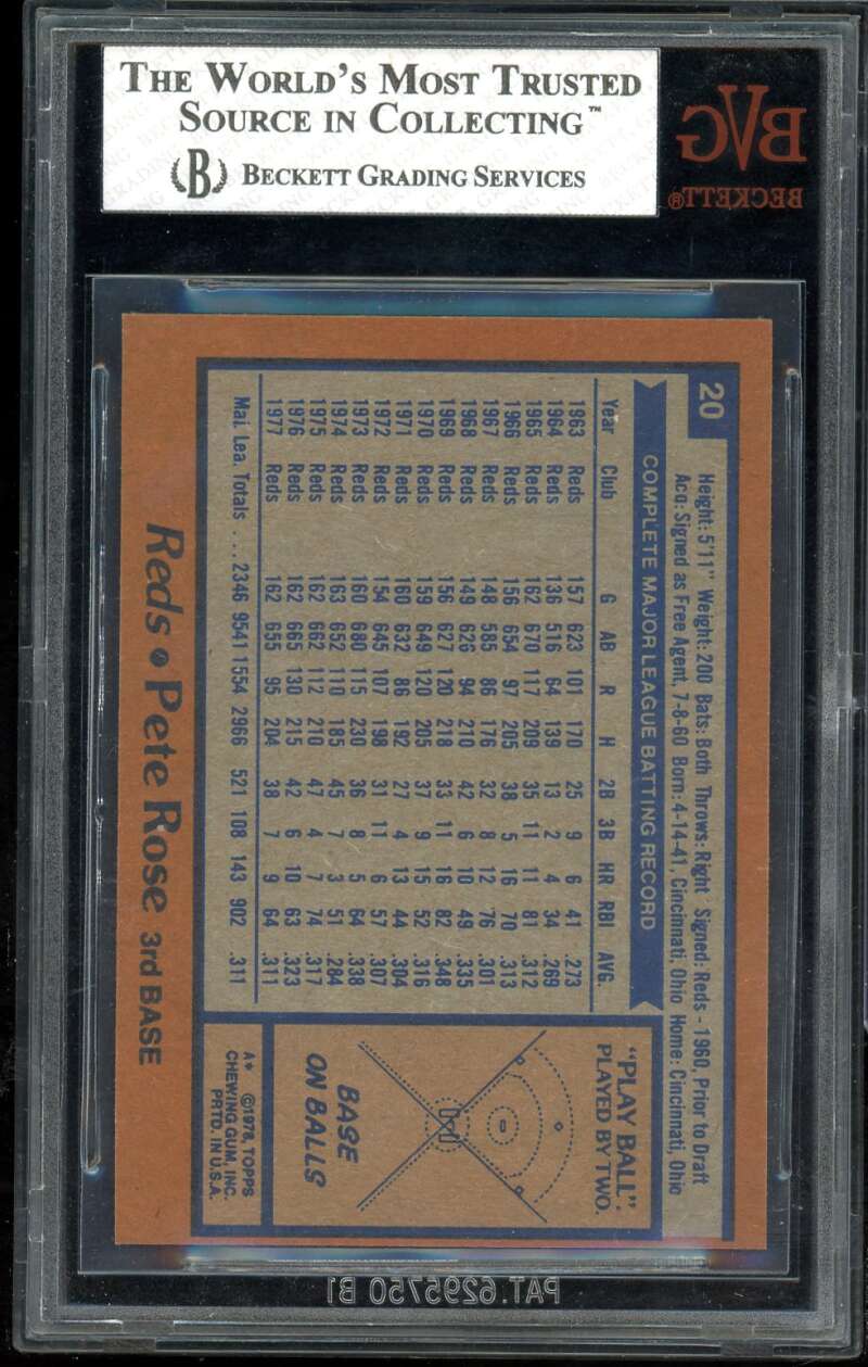 Pete Rose Card 1978 Topps #20 BGS BVG 8 Image 2