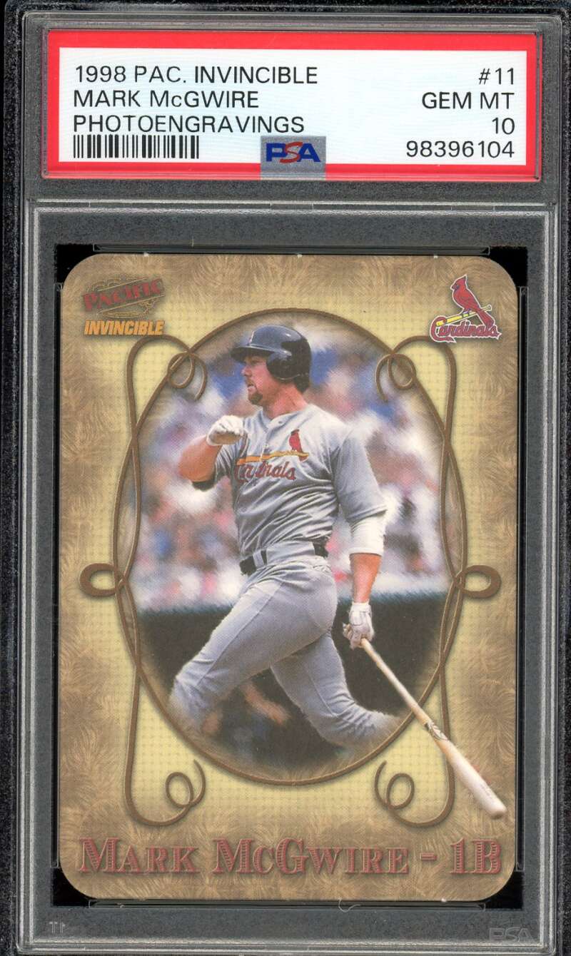 Mark McGwire Card 1998 Pacific Invincible Photoengravings (pop 3) #11 PSA 10 Image 1