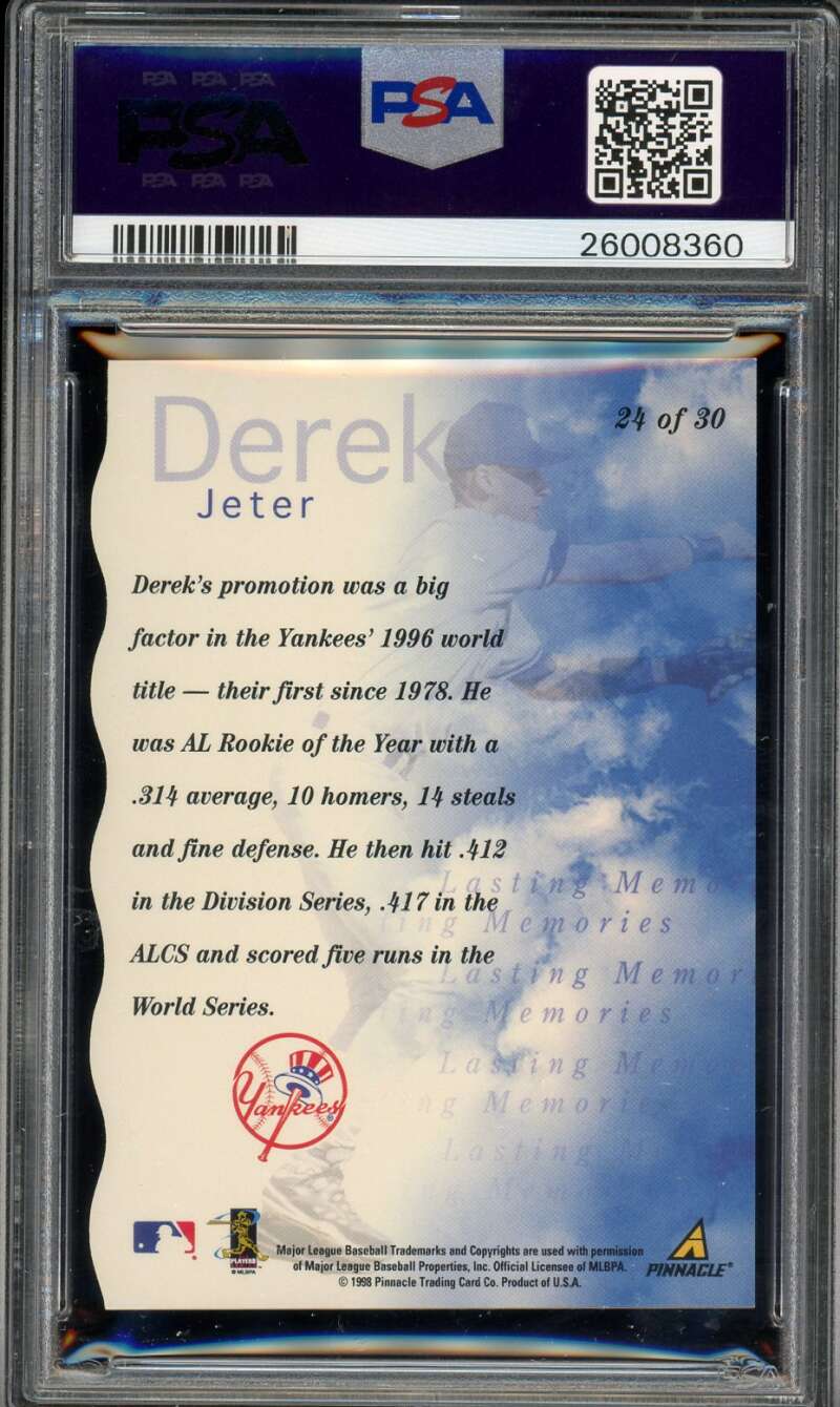 Derek Jeter Card 1998 Pinnacle Plus Lasting Memories (pop 11) #24 PSA 10 Image 2
