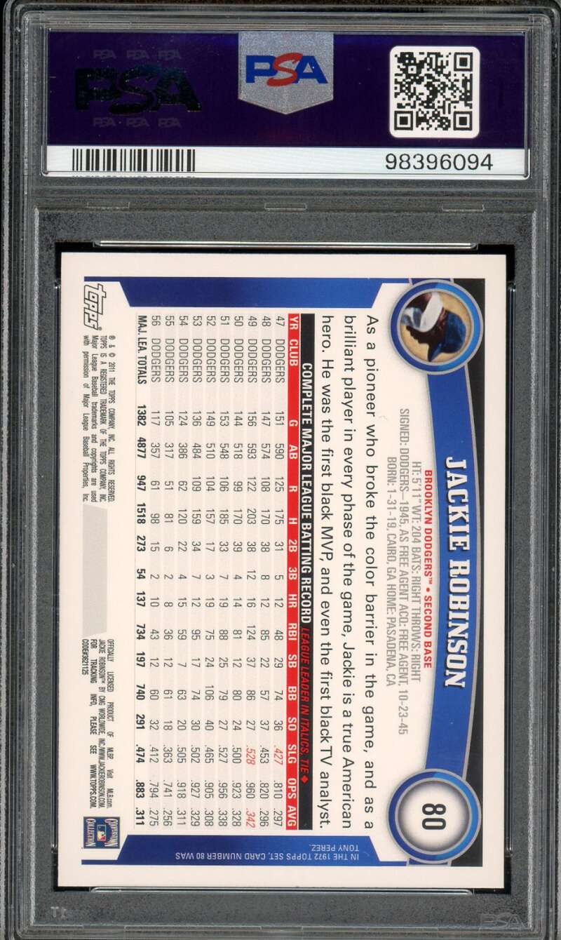 Jackie Robinson Card 2011 Topps Cognac Diamond Anniversary (pop 11) #80 PSA 10 Image 2