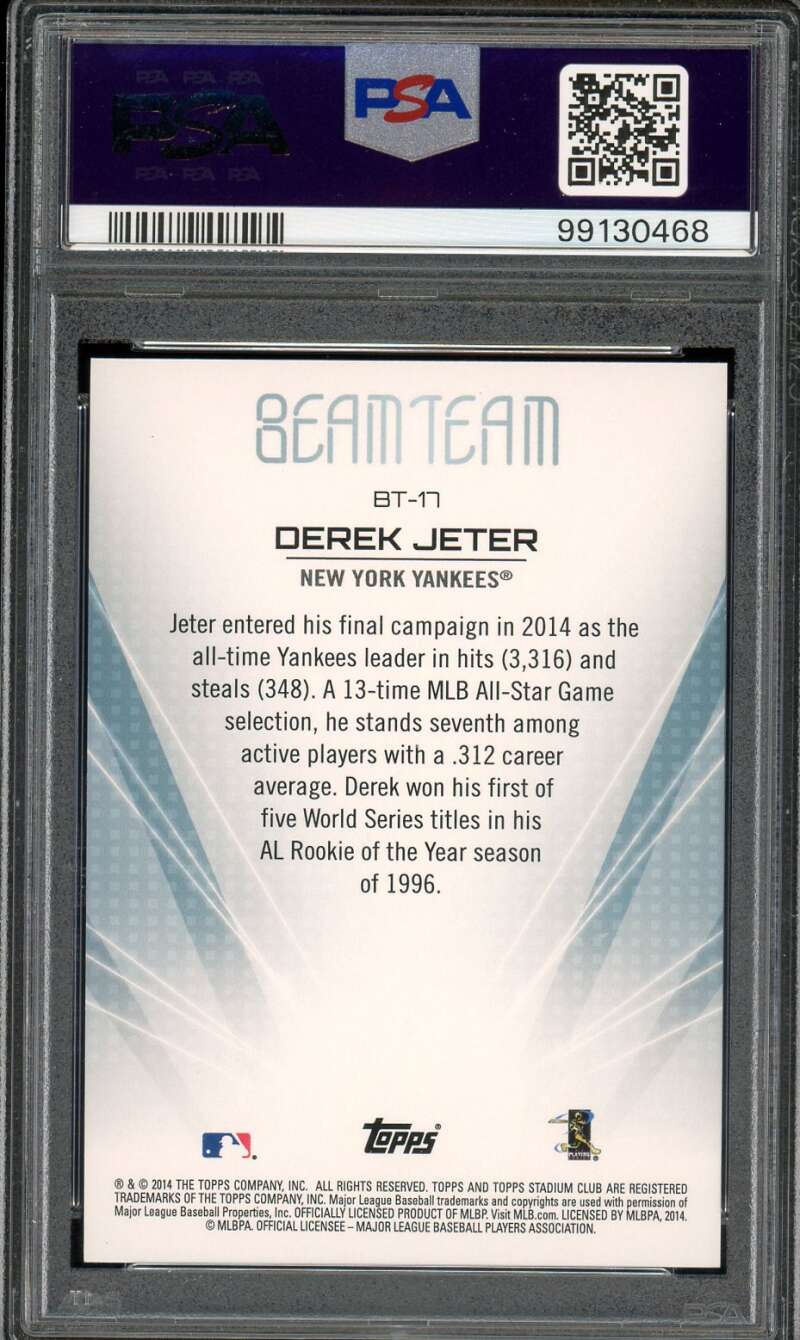 Derek Jeter Card 2014 Stadium Club Beam Team (pop 7) #BT-17 PSA 10 Image 2