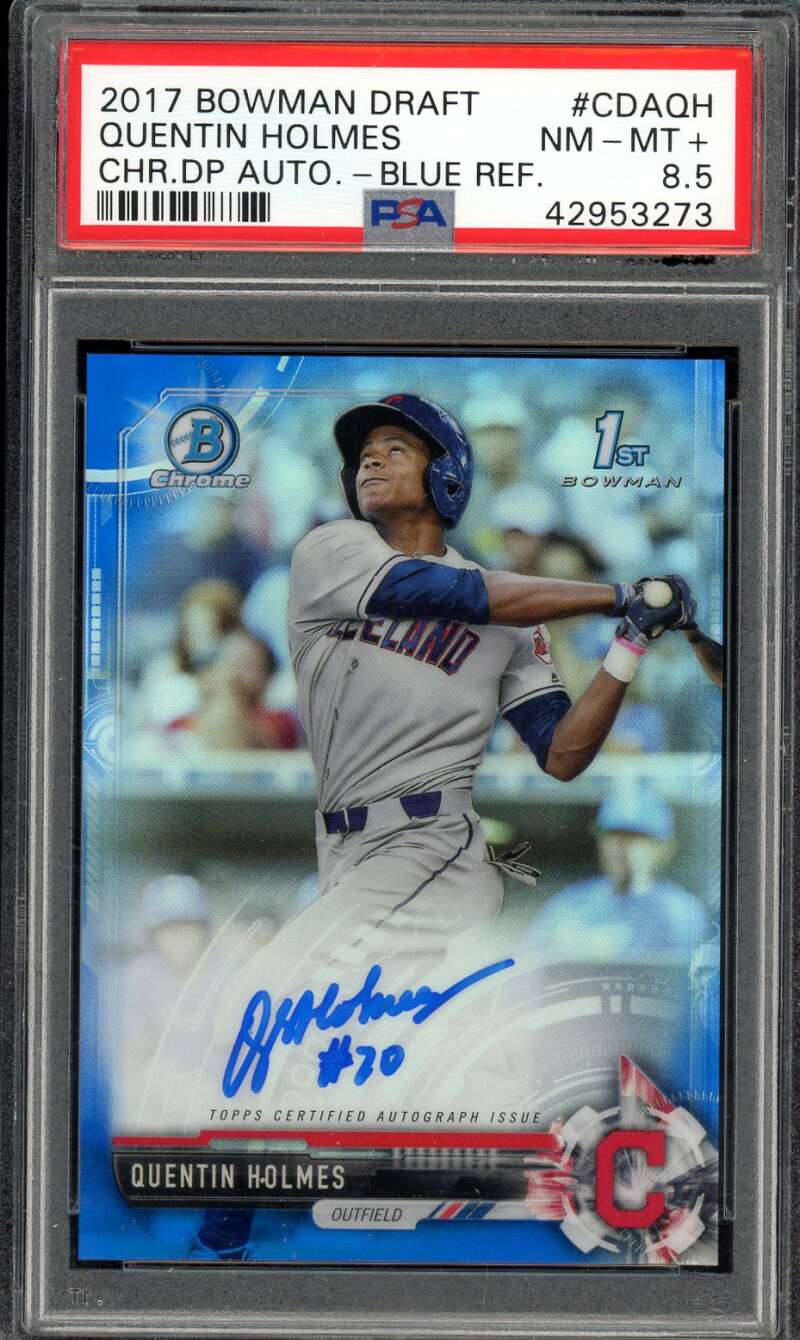 Quentin Holmes Rookie Card 2017 Bowman Draft Chrome Auto Blue Ref #Cdaqh PSA 8.5 Image 1