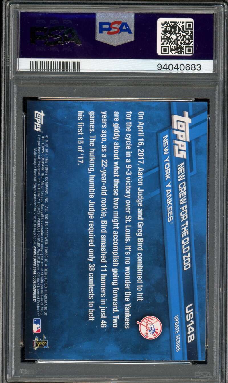Aaron Judge Rookie Card 2017 Topps Update Rainbow Foil #US148 PSA 9 Image 2