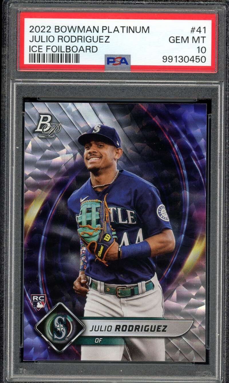 Julio Rodriguez Rookie Card 2022 Bowman Platinum Ice Foilboard #41 PSA 10 Image 1