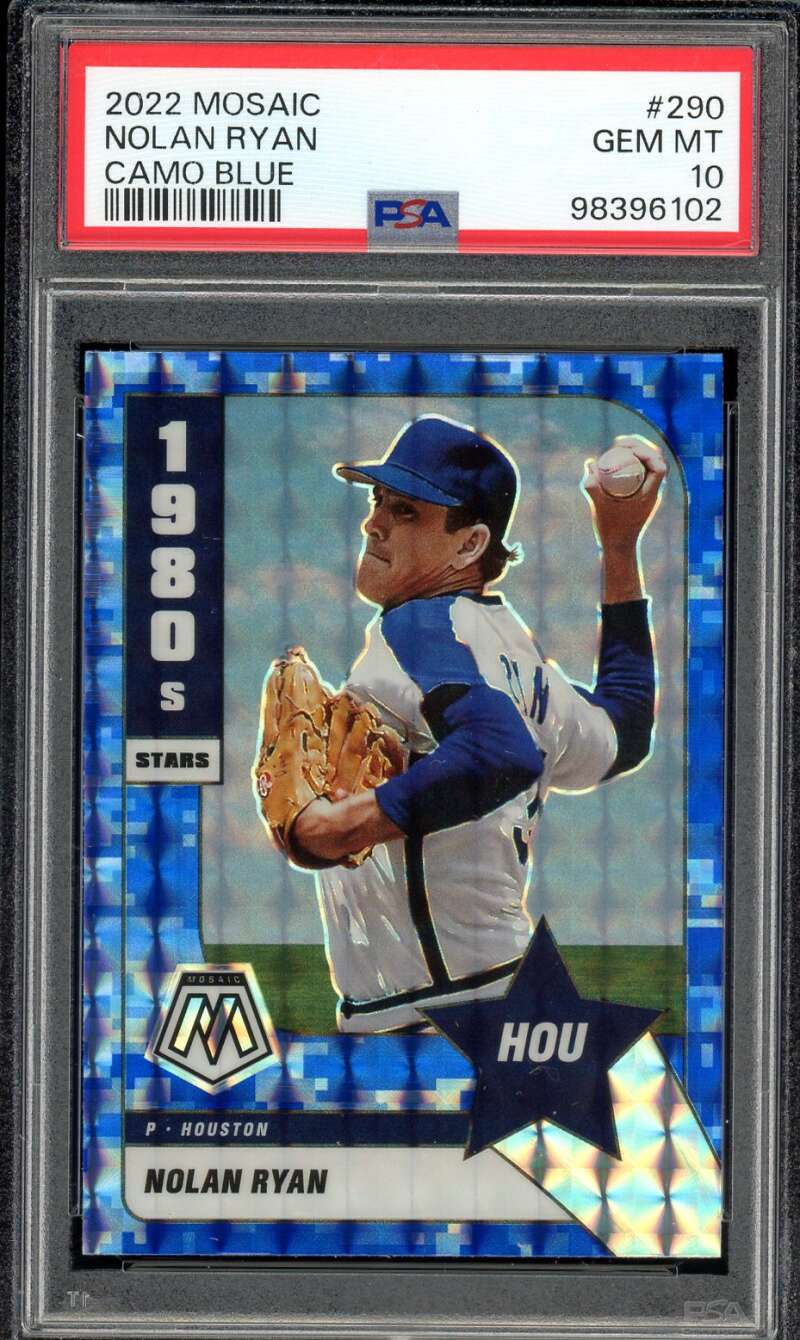 Nolan Ryan Card 2022 Mosaic Camo Blue (pop 2) #290 PSA 10 Image 1