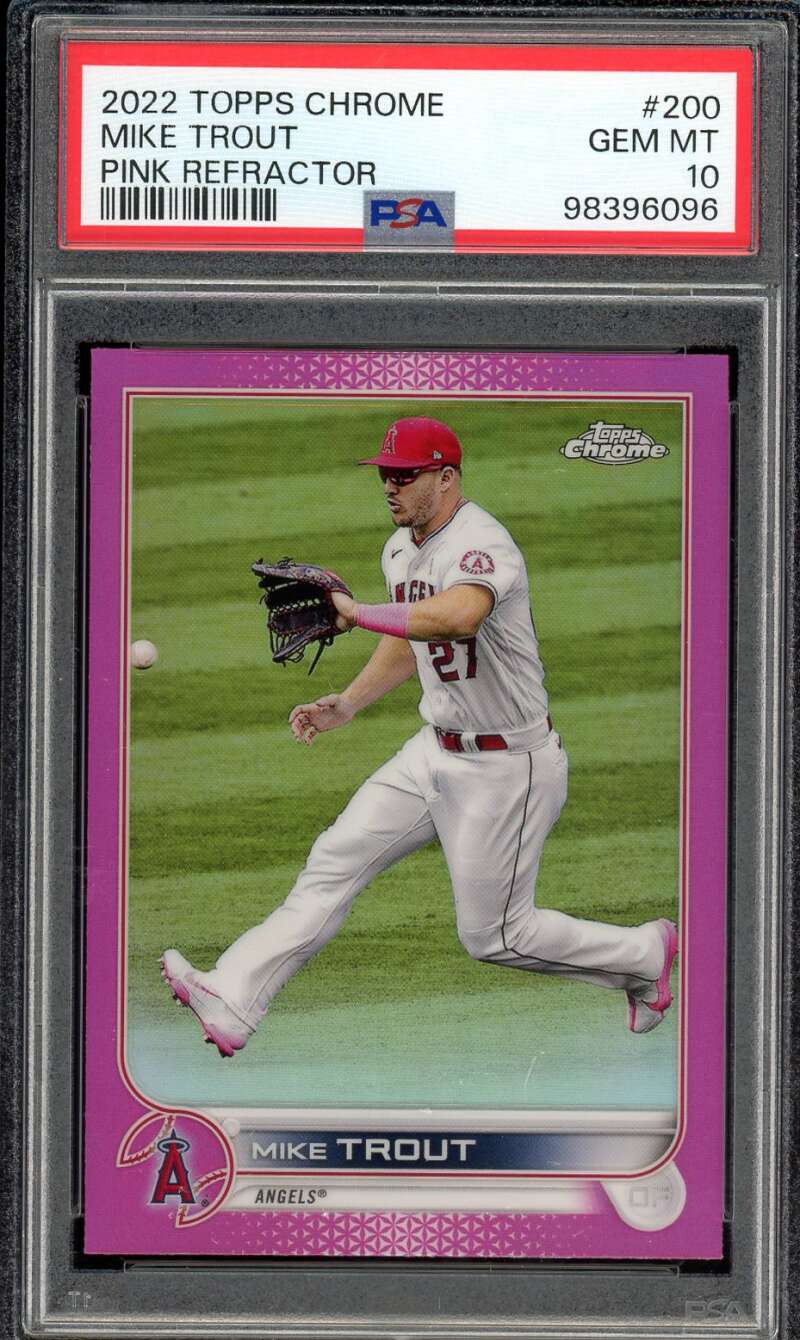 Mike Trout Card 2022 Topps Chrome Pink Refractor #200 PSA 10 Image 1