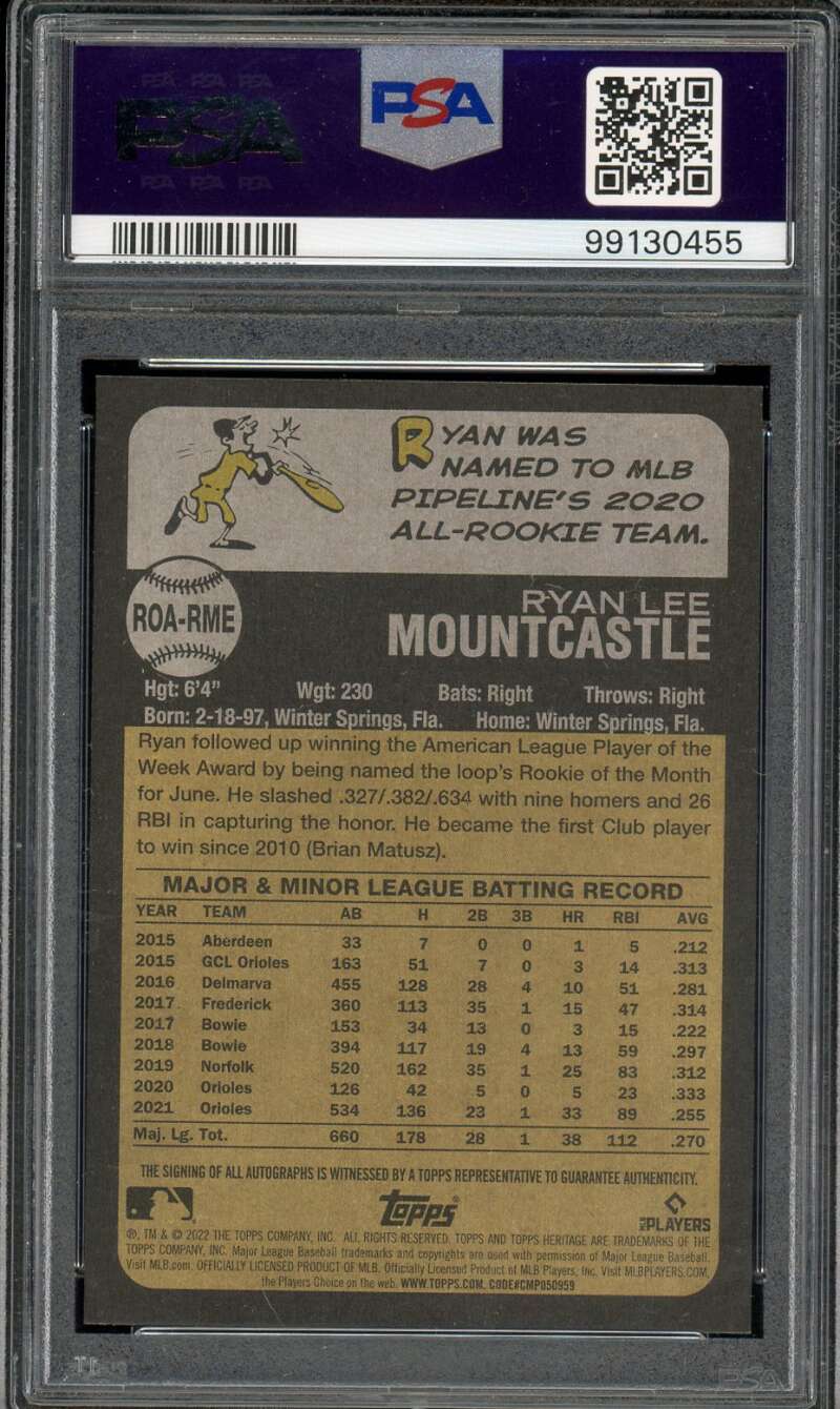 Ryan Mountcastle Rookie 2022 Topps Heritage Real One Autographs #Roarme PSA 10 Image 2