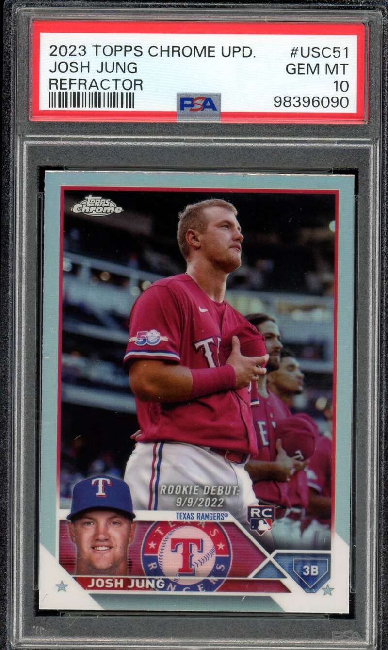 Josh Jung Rookie Card 2023 Topps Chrome Update Refractor #USC51 PSA 10 Image 1