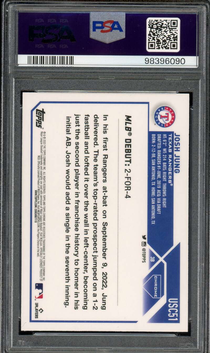 Josh Jung Rookie Card 2023 Topps Chrome Update Refractor #USC51 PSA 10 Image 2