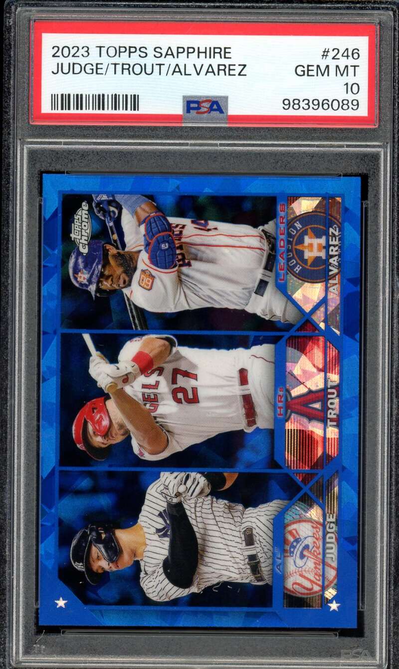 Aaron Judge / Mike Trout / Yordan Alvarez Card 2023 Topps Sapphire #246 PSA 10 Image 1