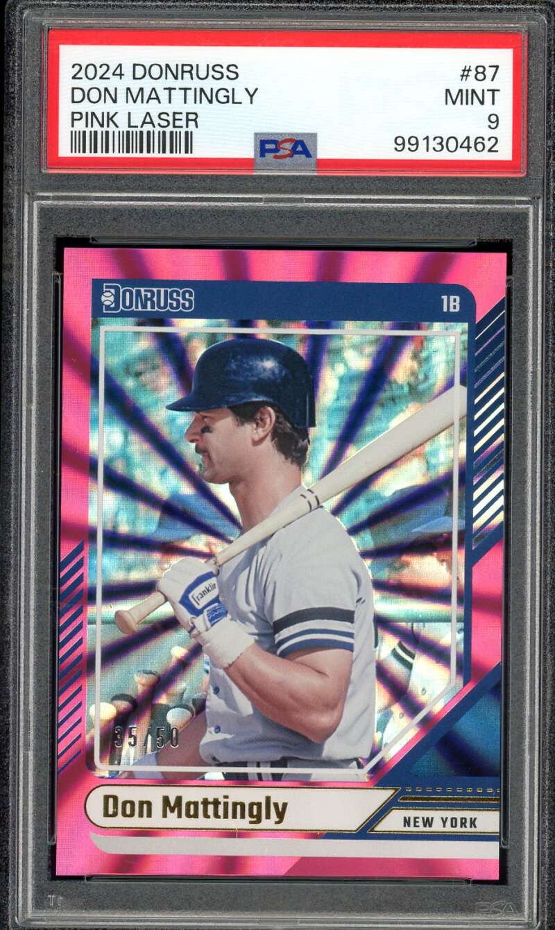Don Mattingly Card 2024 Donruss Pink Laser (pop 1)) #87 PSA 9 Image 1