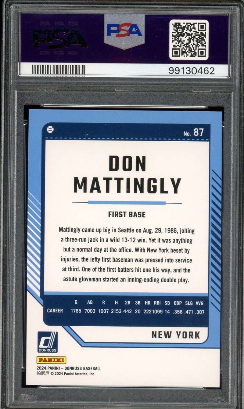 Don Mattingly Card 2024 Donruss Pink Laser (pop 1)) #87 PSA 9 Image 2