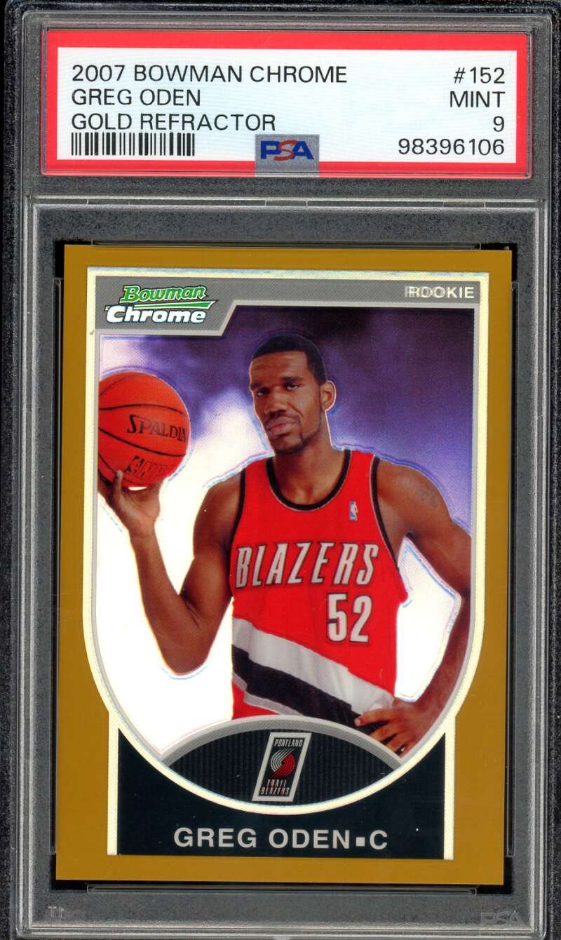 Greg Oden Rookie Card 2007-08 Bowman Chrome Gold Refractor (pop 5) #152 PSA 9 Image 1