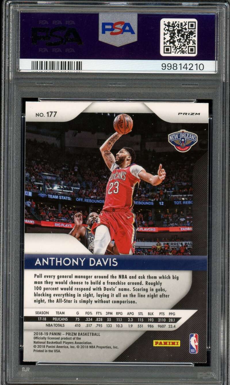 Anthony Davis Card 2018-19 Panini Prizm Pink Ice #177 PSA 10 Image 2