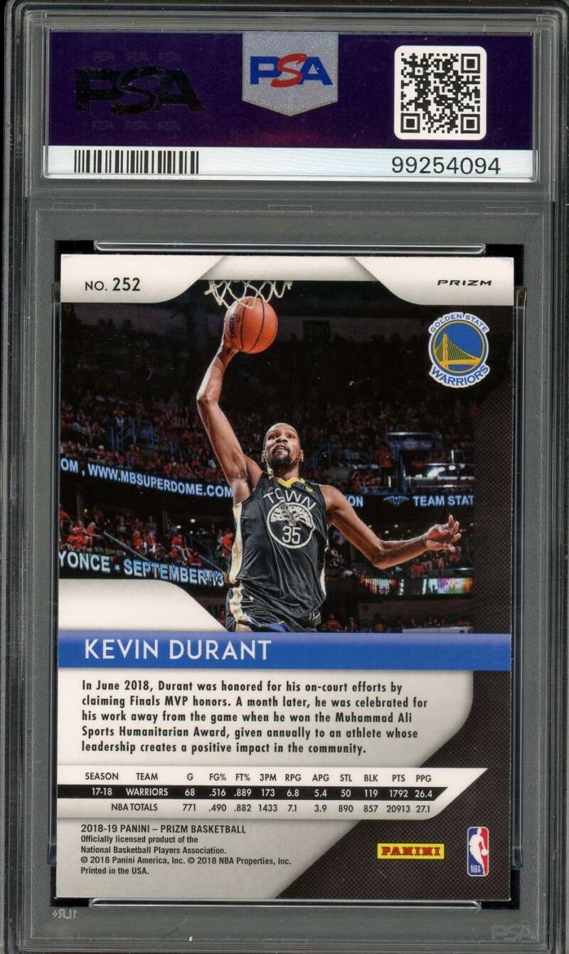 Kevin Durant Card 2018-19 Panini Prizm Pink Ice #252 PSA 9 Image 2