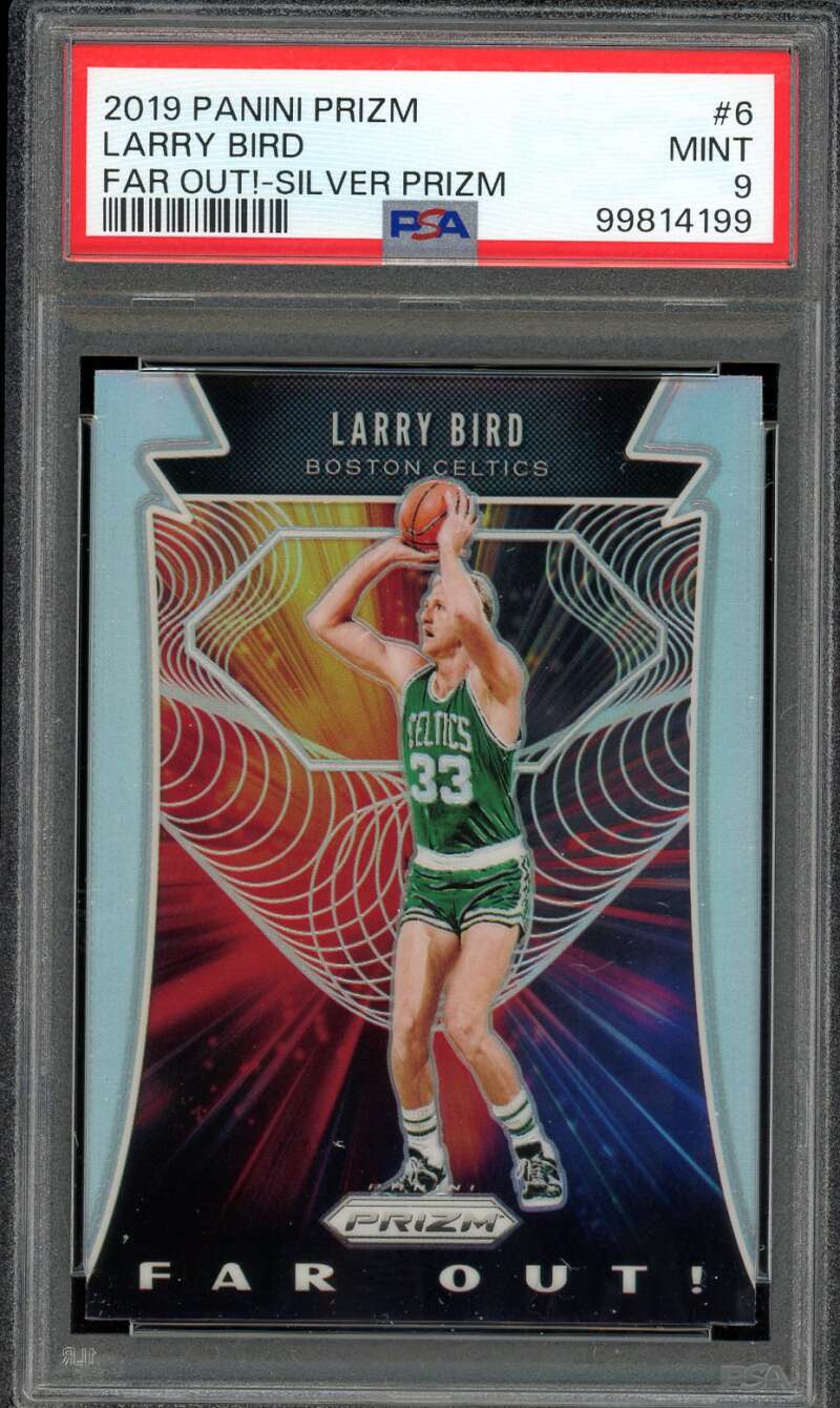 Larry Bird Card 2019-20 Panini Prizm Far Out Silver Prizm (pop 3) #6 PSA 9 Image 1
