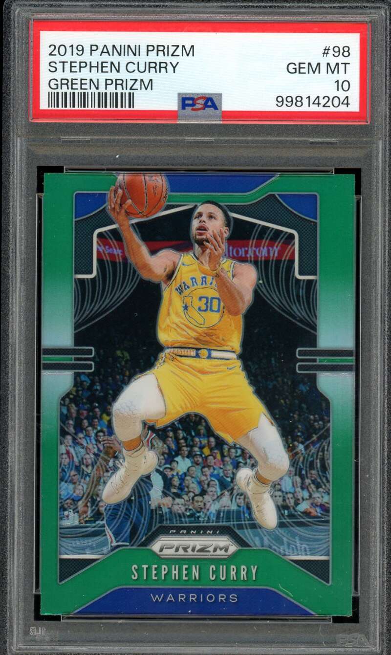 Stephen Curry Card 2019-20 Panini Prizm Green Prizm #98 PSA 10 Image 1