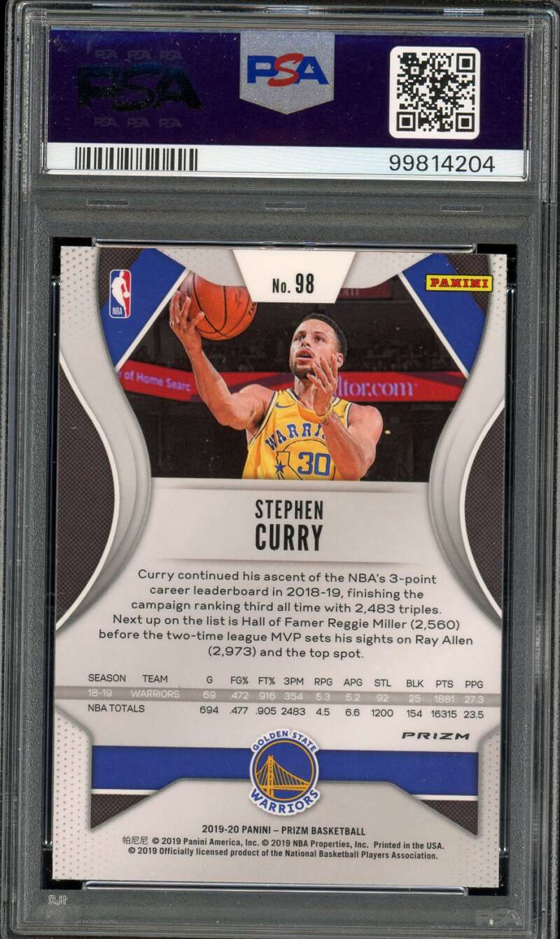 Stephen Curry Card 2019-20 Panini Prizm Green Prizm #98 PSA 10 Image 2