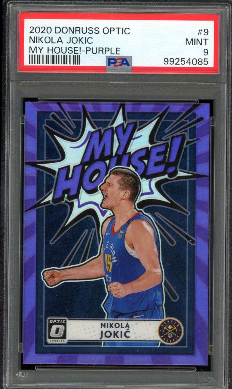 Nikola Jokic Card 2020-21 Donruss Optic My House Purple #9 PSA 9 Image 1