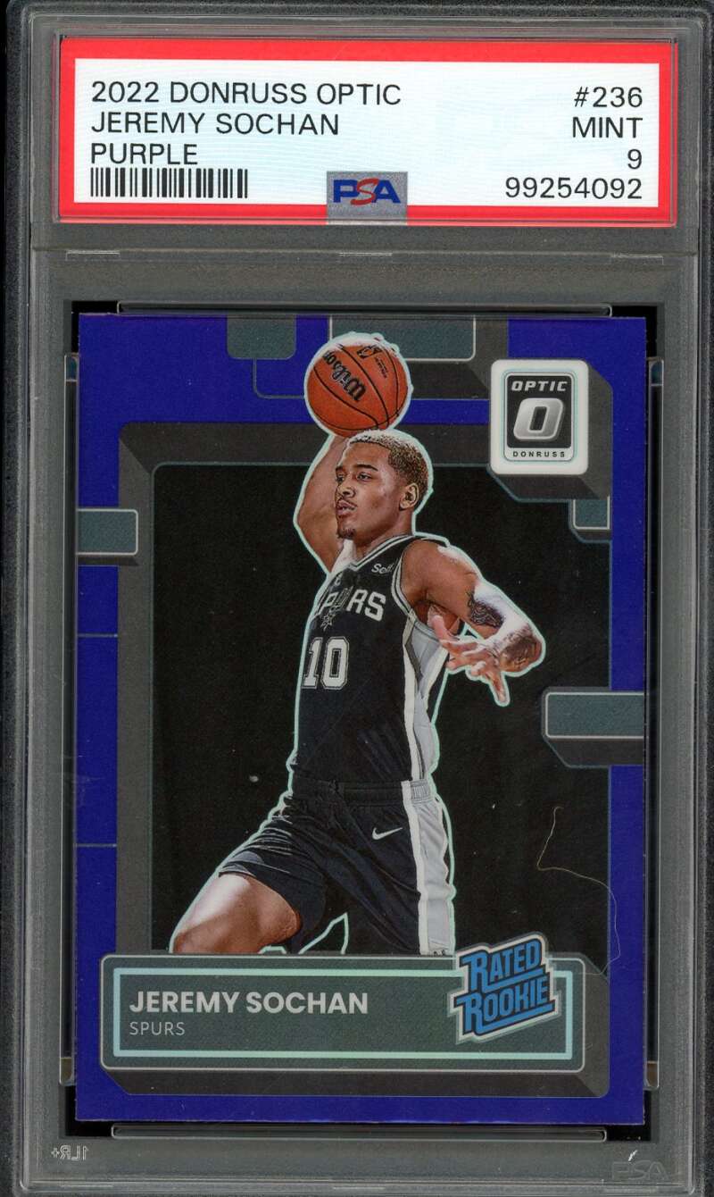 Jeremy Sochan Rookie Card 2022-23 Donruss Optic Purple (pop 7) #236 PSA 9 Image 1