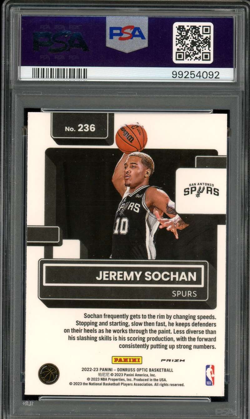 Jeremy Sochan Rookie Card 2022-23 Donruss Optic Purple (pop 7) #236 PSA 9 Image 2