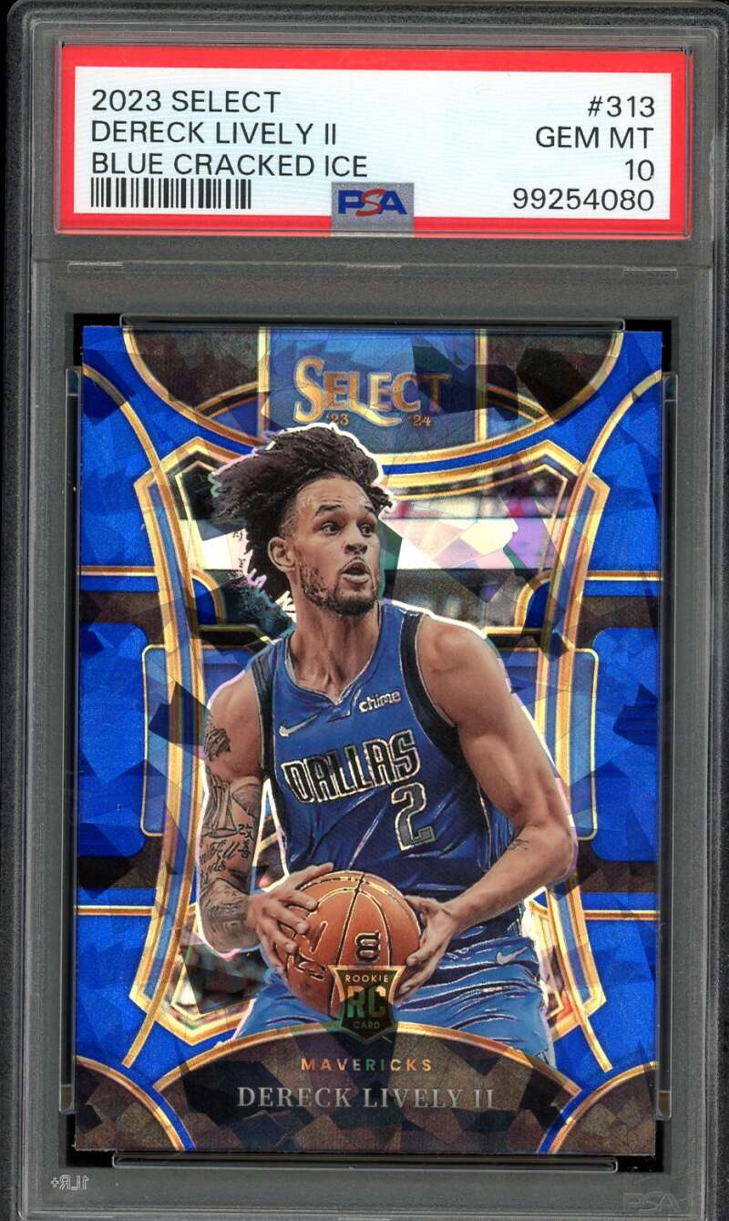 Dereck Lively II Rookie Card 2023-24 Select Blue Cracked Ice #313 PSA 10 Image 1